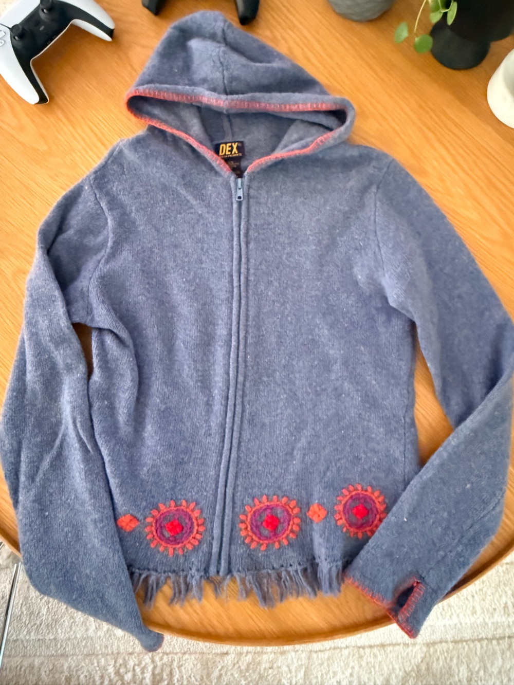 Vintage Dex blue Hooded Zip Jacket with Embroidery